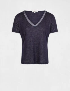 T-shirt Manches Courtes à Paillettes Marine Femme -Tenue Legere Boutique t shirt manches courtes a paillettes marine femme vue3 32536300951820301