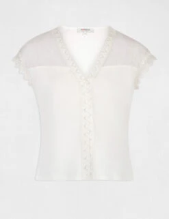 T-shirt Manches Courtes à Plumetis Ecru Femme -Tenue Legere Boutique t shirt manches courtes a plumetis ecru femme vue3 32536300941690201