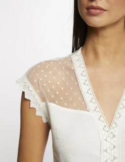 T-shirt Manches Courtes à Plumetis Ecru Femme -Tenue Legere Boutique t shirt manches courtes a plumetis ecru femme vue4 32536300941690201