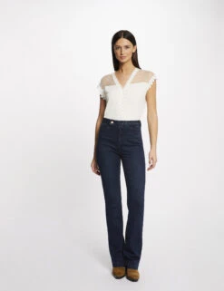 T-shirt Manches Courtes à Plumetis Ecru Femme -Tenue Legere Boutique t shirt manches courtes a plumetis ecru femme vue5 32536300941690201