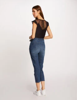 T-shirt Manches Courtes à Plumetis Noir Femme -Tenue Legere Boutique t shirt manches courtes a plumetis noir femme vue2 32536300862690100