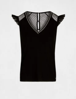 T-shirt Manches Courtes à Plumetis Noir Femme -Tenue Legere Boutique t shirt manches courtes a plumetis noir femme vue3 32536300862690100