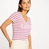 T-shirt Manches Courtes à Rayures Framboise Femme -Tenue Legere Boutique t shirt manches courtes a rayures framboise femme vue1 32536300965940502