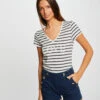 T-shirt Manches Courtes à Rayures Marine Femme -Tenue Legere Boutique t shirt manches courtes a rayures marine femme vue1 32536300965940301