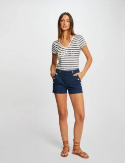T-shirt Manches Courtes à Rayures Marine Femme -Tenue Legere Boutique t shirt manches courtes a rayures marine femme vue5 32536300965940301
