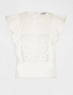 T-shirt Manches Courtes à Volants Ecru Femme -Tenue Legere Boutique t shirt manches courtes a volants ecru femme vue3 32536300939200201