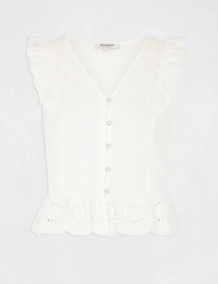 T-shirt Manches Courtes à Volants Ecru Femme -Tenue Legere Boutique t shirt manches courtes a volants ecru femme vue3 32536300939210201