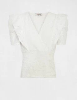 T-shirt Manches Courtes à Volants Ecru Femme -Tenue Legere Boutique t shirt manches courtes a volants ecru femme vue3 32536300958840201