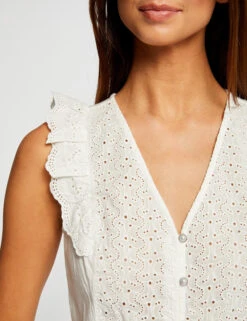 T-shirt Manches Courtes à Volants Ecru Femme -Tenue Legere Boutique t shirt manches courtes a volants ecru femme vue4 32536300939210201