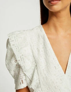 T-shirt Manches Courtes à Volants Ecru Femme -Tenue Legere Boutique t shirt manches courtes a volants ecru femme vue4 32536300958840201