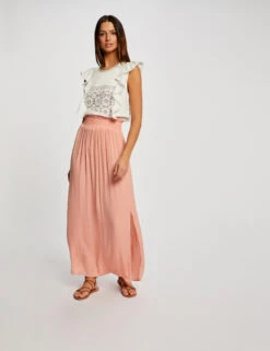 T-shirt Manches Courtes à Volants Ecru Femme -Tenue Legere Boutique t shirt manches courtes a volants ecru femme vue5 32536300939200201