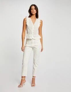 T-shirt Manches Courtes à Volants Ecru Femme -Tenue Legere Boutique t shirt manches courtes a volants ecru femme vue5 32536300939210201