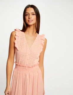 T-shirt Manches Courtes à Volants Rose Moyen Femme