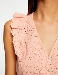 T-shirt Manches Courtes à Volants Rose Moyen Femme -Tenue Legere Boutique t shirt manches courtes a volants rose moyen femme vue4 32536300939210514