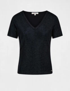 T-shirt Manches Courtes Avec Col En V Marine Femme -Tenue Legere Boutique t shirt manches courtes avec col en v marine femme vue3 32536300868200301