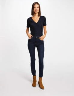 T-shirt Manches Courtes Avec Col En V Marine Femme -Tenue Legere Boutique t shirt manches courtes avec col en v marine femme vue5 32536300868200301