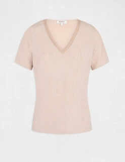 T-shirt Manches Courtes Avec Col En V Rose Femme -Tenue Legere Boutique t shirt manches courtes avec col en v rose femme vue3 32536300868200503