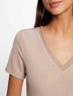 T-shirt Manches Courtes Avec Col En V Rose Femme -Tenue Legere Boutique t shirt manches courtes avec col en v rose femme vue4 32536300868200503