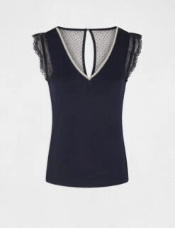T-shirt Manches Courtes Avec Dentelle Marine Femme 10 T-shirt Manches Courtes Avec Dentelle Marine Femme -Tenue Legere Boutique t shirt manches courtes avec dentelle marine femme vue3 32536300942000301