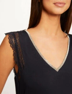 T-shirt Manches Courtes Avec Dentelle Marine Femme 11 T-shirt Manches Courtes Avec Dentelle Marine Femme -Tenue Legere Boutique t shirt manches courtes avec dentelle marine femme vue4 32536300942000301