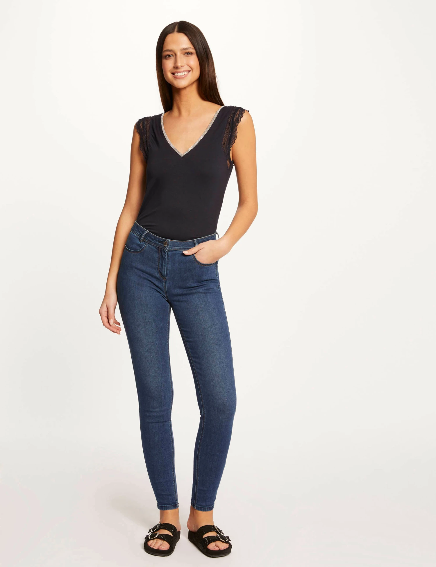 T-shirt Manches Courtes Avec Dentelle Marine Femme 5 T-shirt Manches Courtes Avec Dentelle Marine Femme â Image 3