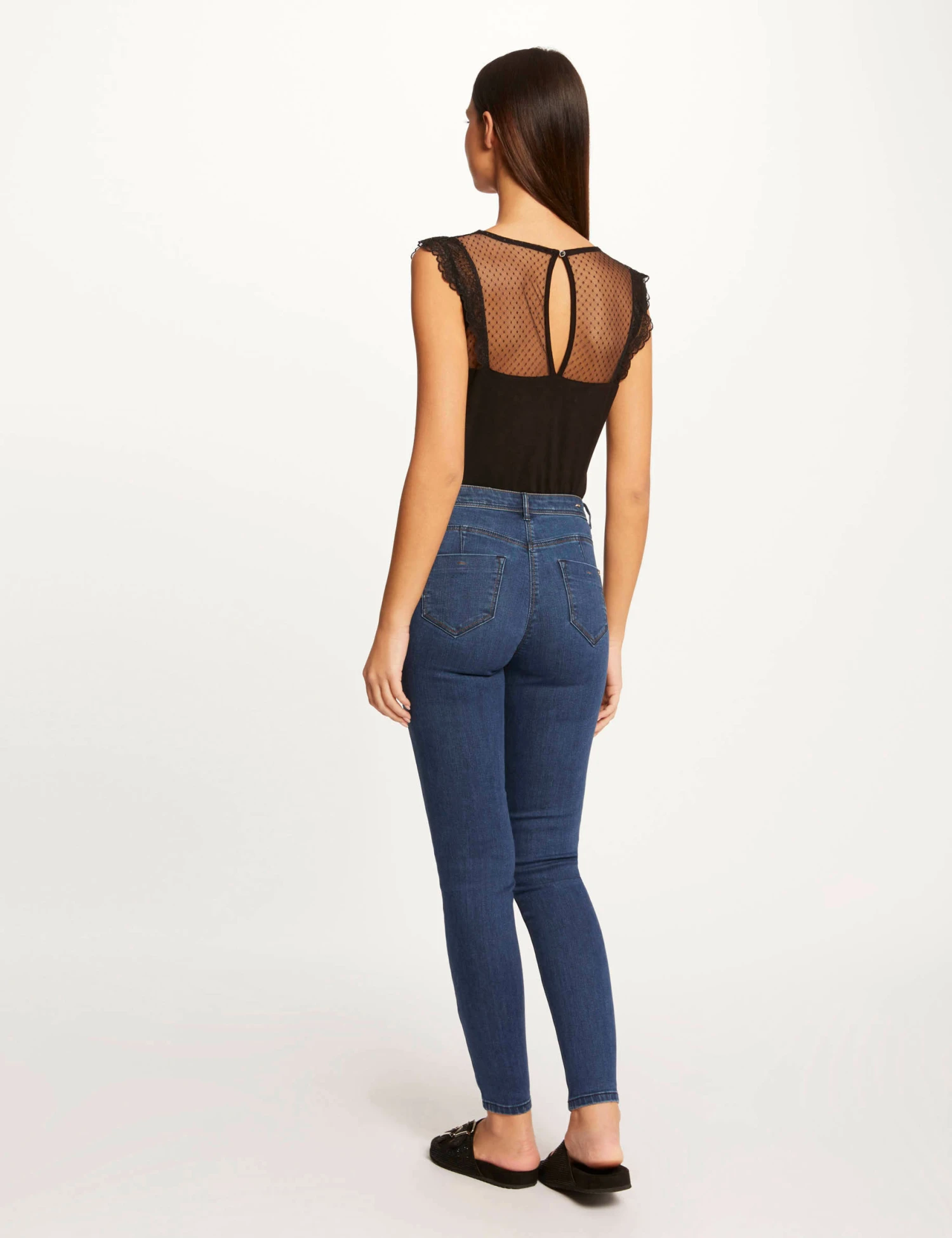 T-shirt Manches Courtes Avec Dentelle Noir Femme 4 T-shirt Manches Courtes Avec Dentelle Noir Femme â Image 2