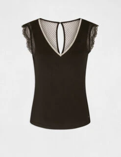 T-shirt Manches Courtes Avec Dentelle Noir Femme 10 T-shirt Manches Courtes Avec Dentelle Noir Femme -Tenue Legere Boutique t shirt manches courtes avec dentelle noir femme vue3 32536300942000100