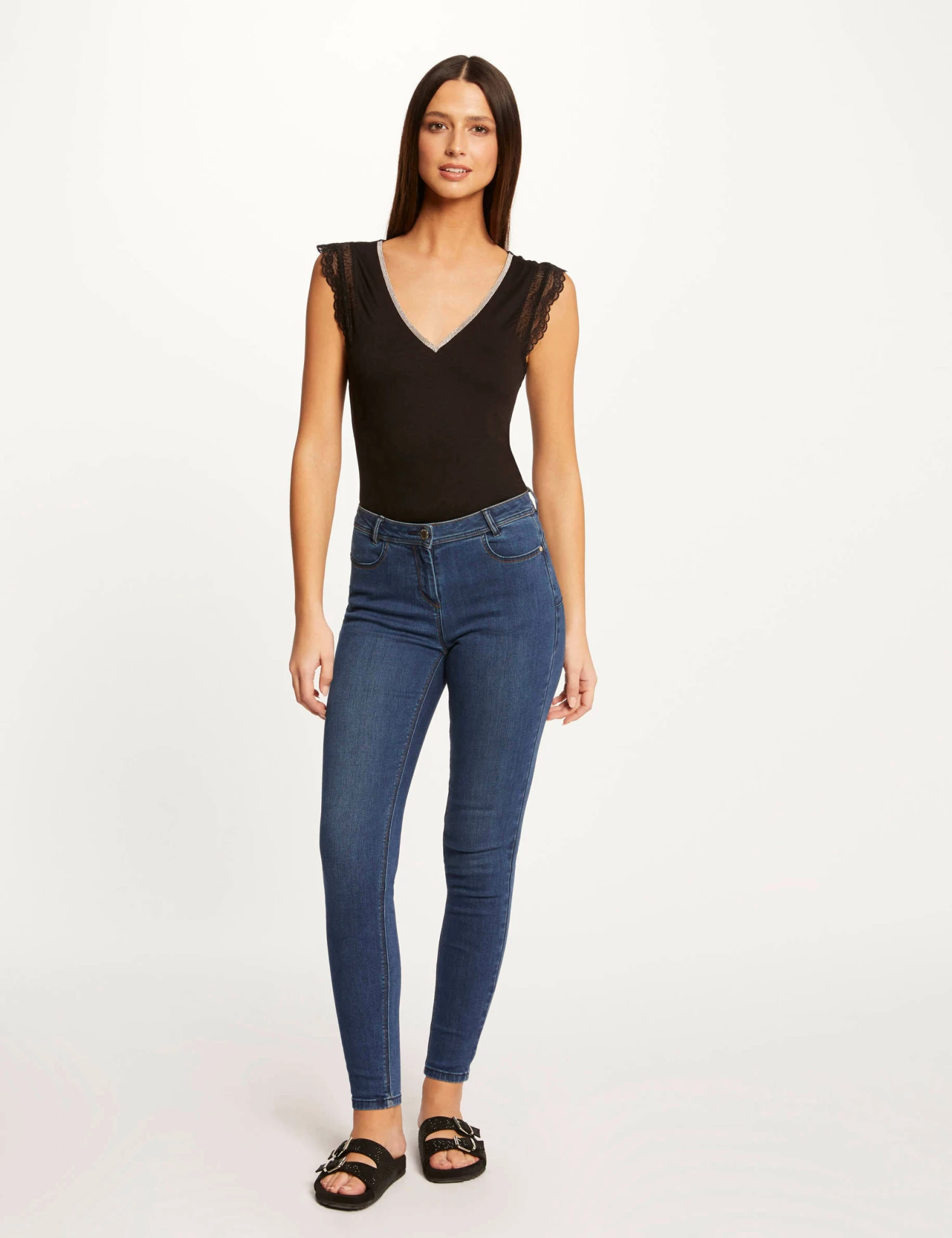 T-shirt Manches Courtes Avec Dentelle Noir Femme 5 T-shirt Manches Courtes Avec Dentelle Noir Femme â Image 3