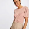 T-shirt Manches Courtes Avec Fronces Vieux Rose Femme -Tenue Legere Boutique t shirt manches courtes avec fronces vieux rose femme vue1 32536300928570507