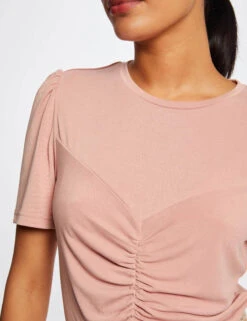 T-shirt Manches Courtes Avec Fronces Vieux Rose Femme -Tenue Legere Boutique t shirt manches courtes avec fronces vieux rose femme vue4 32536300928570507