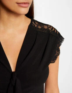 T-shirt Manches Courtes Avec Noeud Noir Femme -Tenue Legere Boutique t shirt manches courtes avec noeud noir femme vue4 32536300954640100