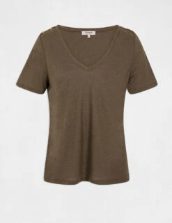 T-shirt Manches Courtes Avec Ornements Vert Kaki Femme -Tenue Legere Boutique t shirt manches courtes avec ornements vert kaki femme vue3 32536300929520715