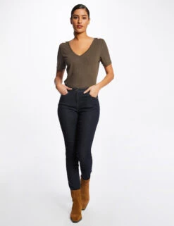 T-shirt Manches Courtes Avec Ornements Vert Kaki Femme -Tenue Legere Boutique t shirt manches courtes avec ornements vert kaki femme vue5 32536300929520715