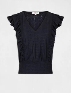 T-shirt Manches Courtes Brodé à Volants Marine Femme 10 T-shirt Manches Courtes Brodé à Volants Marine Femme -Tenue Legere Boutique t shirt manches courtes brode a volants marine femme vue3 32536300967440301