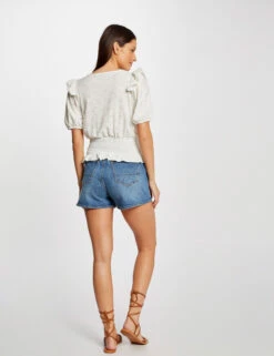 T-shirt Manches Courtes Brodé Ecru Femme -Tenue Legere Boutique t shirt manches courtes brode ecru femme vue2 32536300945890201