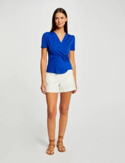 T-shirt Manches Courtes Col Cache-coeur Bleu Electrique Femme 9 T-shirt Manches Courtes Col Cache-coeur Bleu Electrique Femme -Tenue Legere Boutique t shirt manches courtes col cache coeur bleu electrique femme vue5 32536300962740314