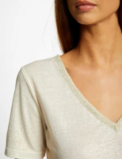 T-shirt Manches Courtes Col En V Ecru Femme -Tenue Legere Boutique t shirt manches courtes col en v ecru femme vue4 32536300939110201