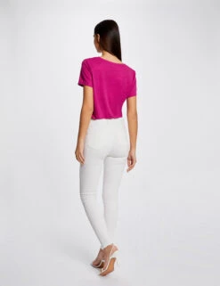 T-shirt Manches Courtes Col En V Framboise Femme -Tenue Legere Boutique t shirt manches courtes col en v framboise femme vue2 32536300941950502