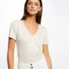 T-shirt Manches Courtes Col En V Ivoire Femme -Tenue Legere Boutique t shirt manches courtes col en v ivoire femme vue1 32536300928660203