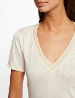 T-shirt Manches Courtes Col En V Ivoire Femme -Tenue Legere Boutique t shirt manches courtes col en v ivoire femme vue4 32536300928660203