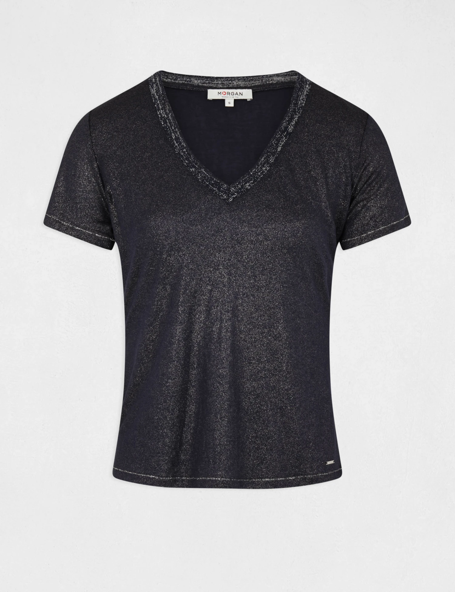 T-shirt Manches Courtes Col En V Marine Femme 6 T-shirt Manches Courtes Col En V Marine Femme – Image 4