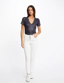 T-shirt Manches Courtes Col En V Marine Femme 9 T-shirt Manches Courtes Col En V Marine Femme -Tenue Legere Boutique t shirt manches courtes col en v marine femme vue5 32536300928660301