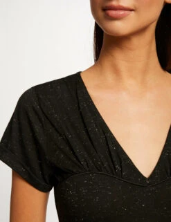 T-shirt Manches Courtes Col En V Noir Femme -Tenue Legere Boutique t shirt manches courtes col en v noir femme vue4 32536300945900100