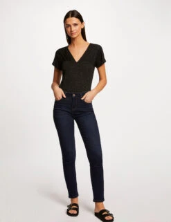 T-shirt Manches Courtes Col En V Noir Femme -Tenue Legere Boutique t shirt manches courtes col en v noir femme vue5 32536300945900100