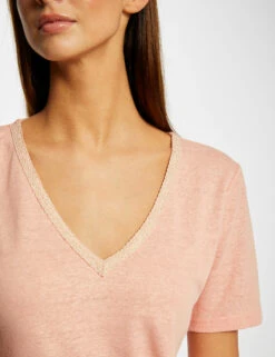 T-shirt Manches Courtes Col En V Rose Moyen Femme 11 T-shirt Manches Courtes Col En V Rose Moyen Femme -Tenue Legere Boutique t shirt manches courtes col en v rose moyen femme vue4 32536300939110514