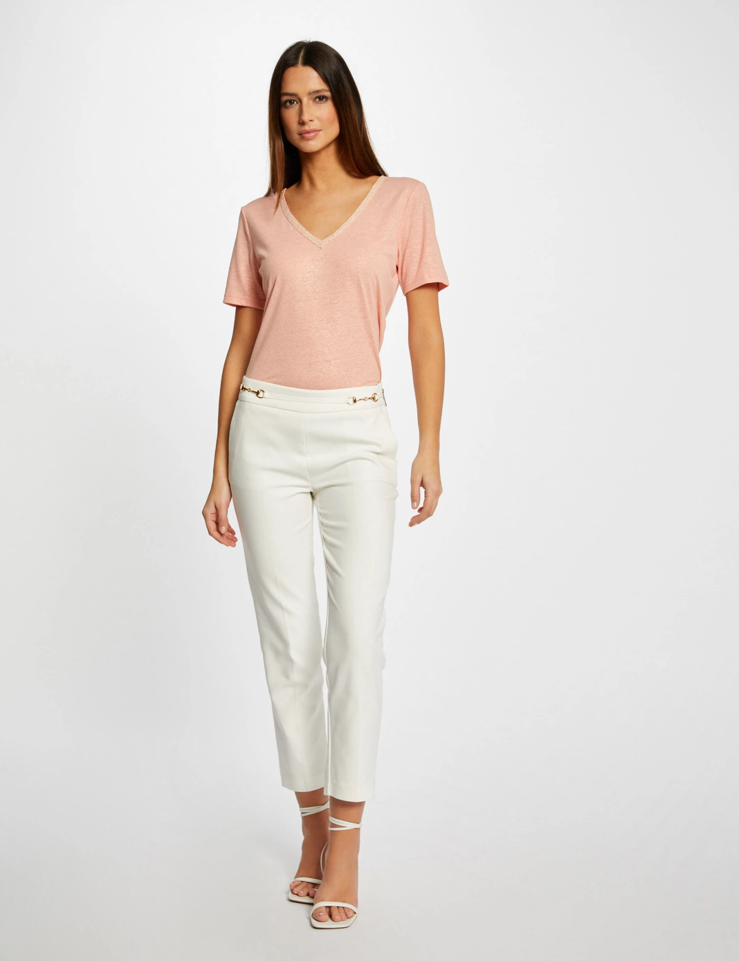 T-shirt Manches Courtes Col En V Rose Moyen Femme 5 T-shirt Manches Courtes Col En V Rose Moyen Femme – Image 3