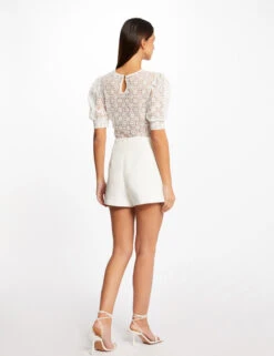 T-shirt Manches Courtes En Dentelle Ecru Femme -Tenue Legere Boutique t shirt manches courtes en dentelle ecru femme vue2 32536300928520201