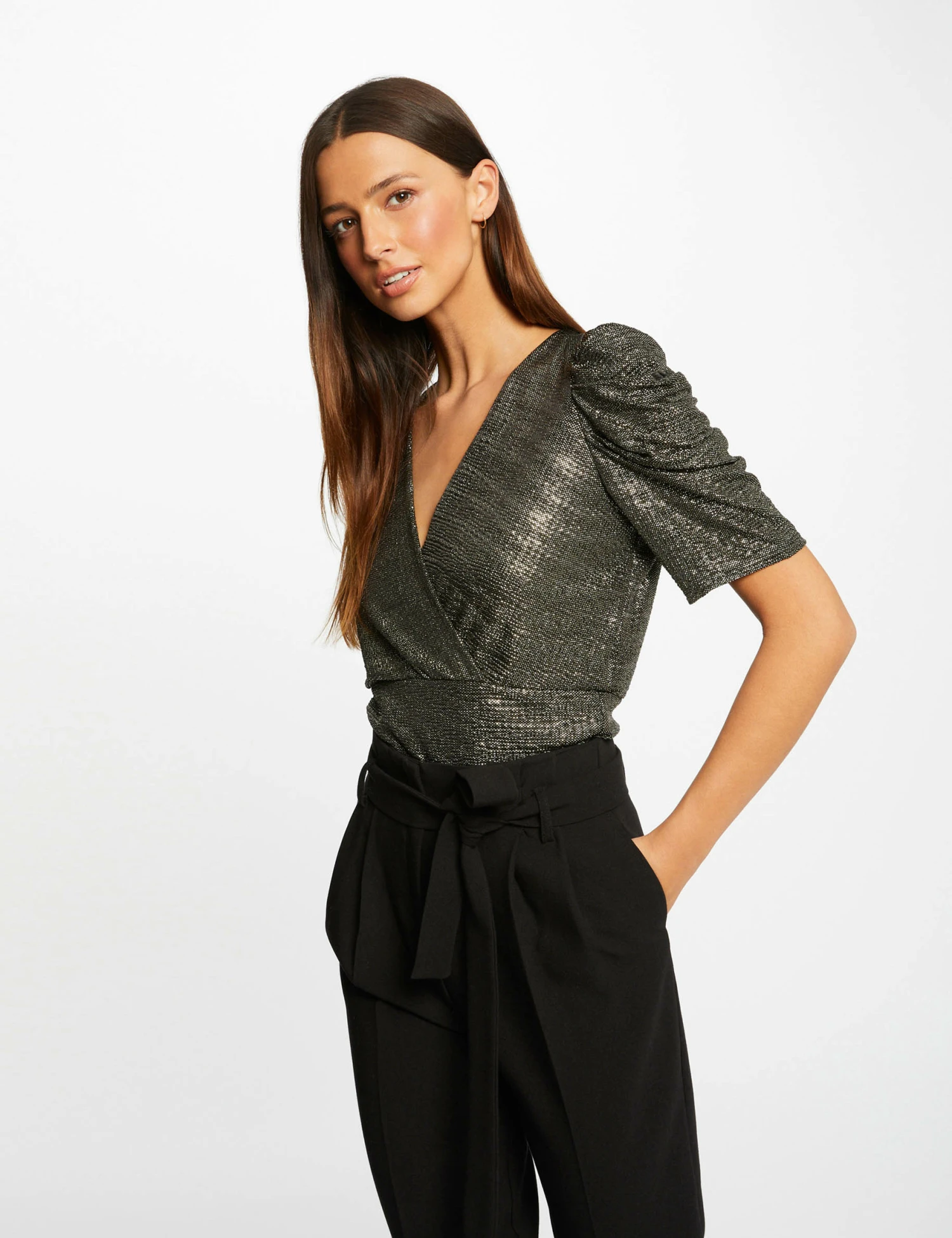 T-shirt Manches Courtes Fils Métallisés Dore Femme 3 T-shirt Manches Courtes Fils Métallisés Dore Femme