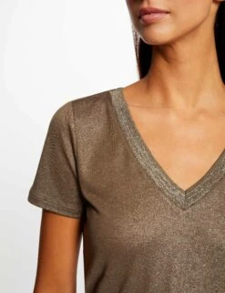 T-shirt Manches Courtes Fils Métallisés Vert Moyen Femme -Tenue Legere Boutique t shirt manches courtes fils metallises vert moyen femme vue4 32536300949210608