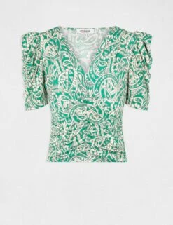 T-shirt Manches Courtes Froncé Imprimé Multico Femme -Tenue Legere Boutique t shirt manches courtes fronce imprime multico femme vue3 32536300967430900